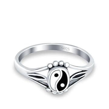 Yin and Yang Plain Ring Oxidized Band Solid 925 Sterling Silver (9mm)